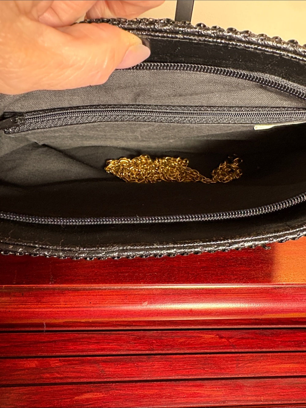 Women's Black Sequin clutch/crossbody with Gold Handles - Picture 5 of 5